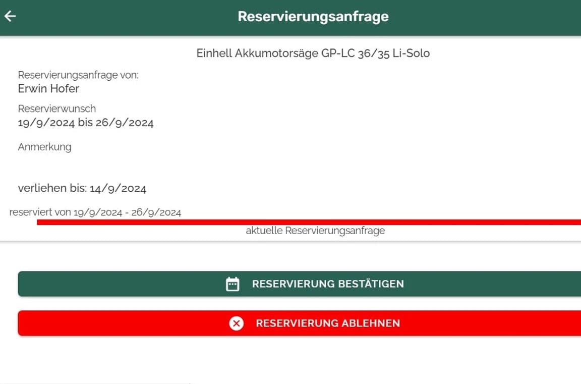 Reservierungsanfrage bestätigen ab V1.09 (der Ausleiher hat toolies)