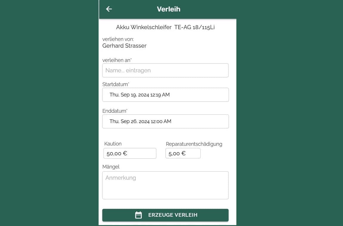 Ich verleihe an jemand mein Gerät (der Ausleiher hat kein toolies)