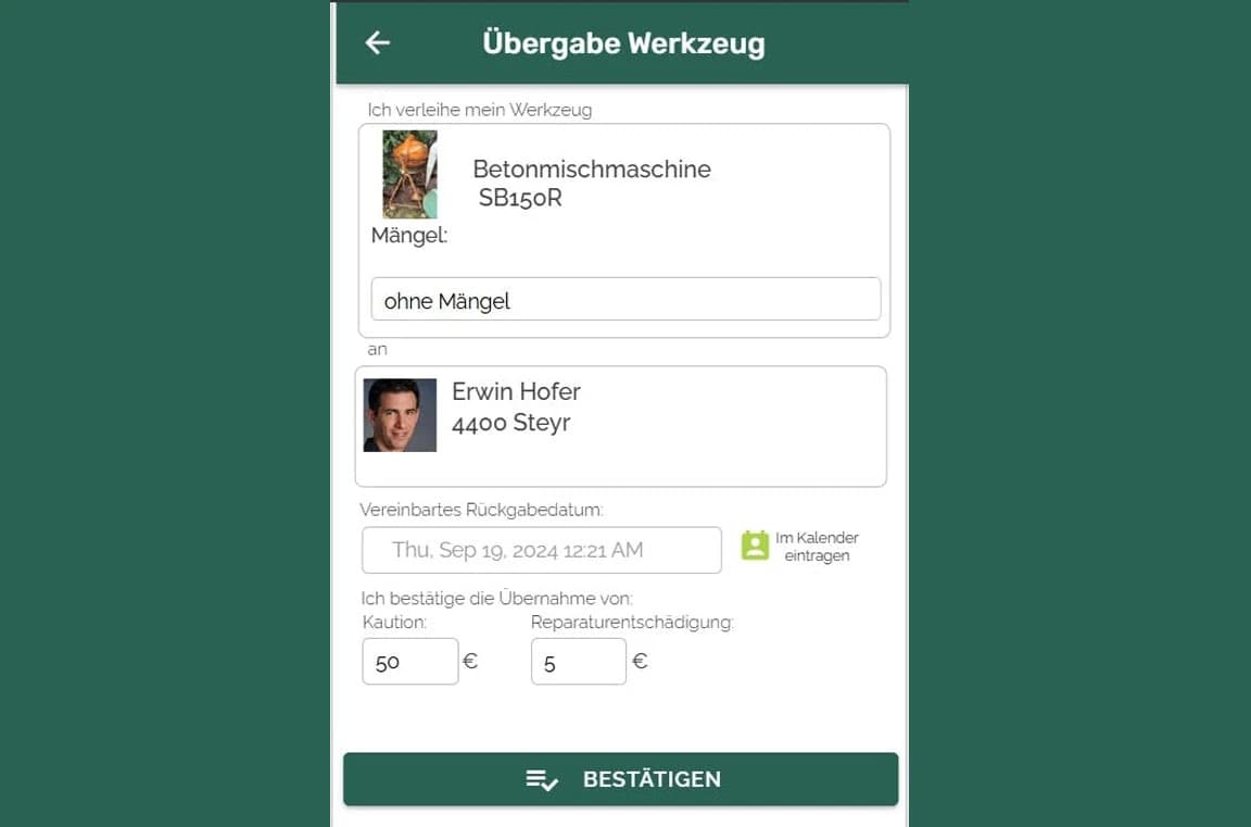 Ich verleihe an jemand mein Gerät (der Ausleiher hat toolies)